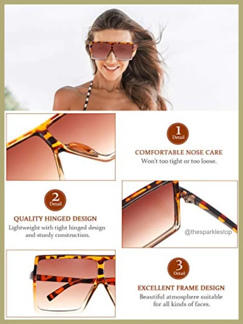 6 Pack Oversized Square Sunglasses for Women Fashion Shades Acrylic Plastic
